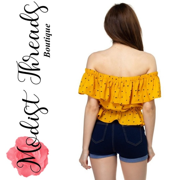 Over Polka Dot Off The Shoulder Woven Cropped Top - Picture 3 of 4